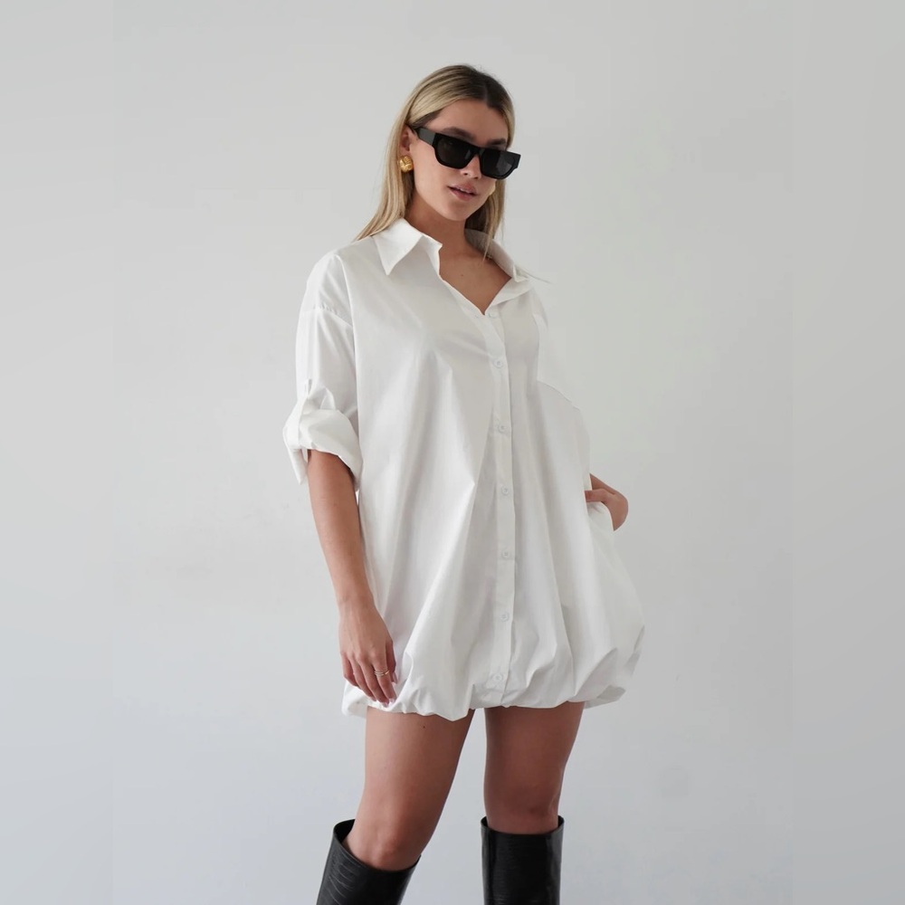 *24 HOUR SALE* Risky Business White Bubble Hem Shirt Dress